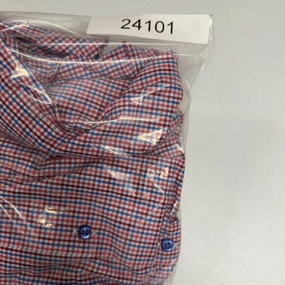 David Donahue Shirt Mens Large Blue Red Gingham Plaid Check Button Cotton Oxford - Picture 11 of 11